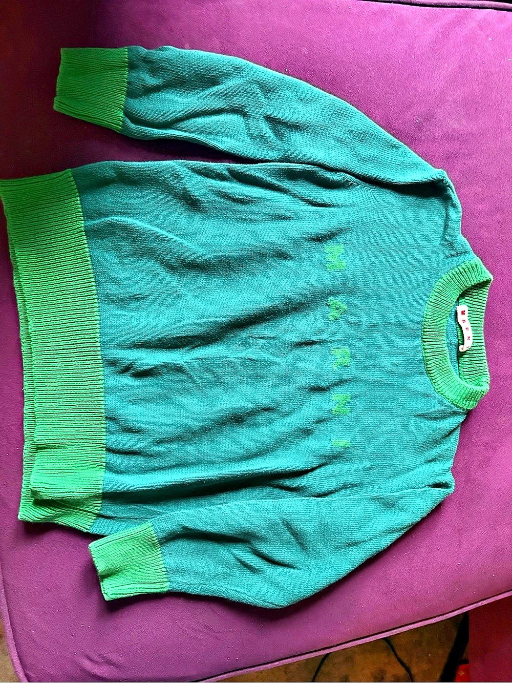 Marni Logo Intarsia Knitted Jumper Green Blue Crewneck Sweater